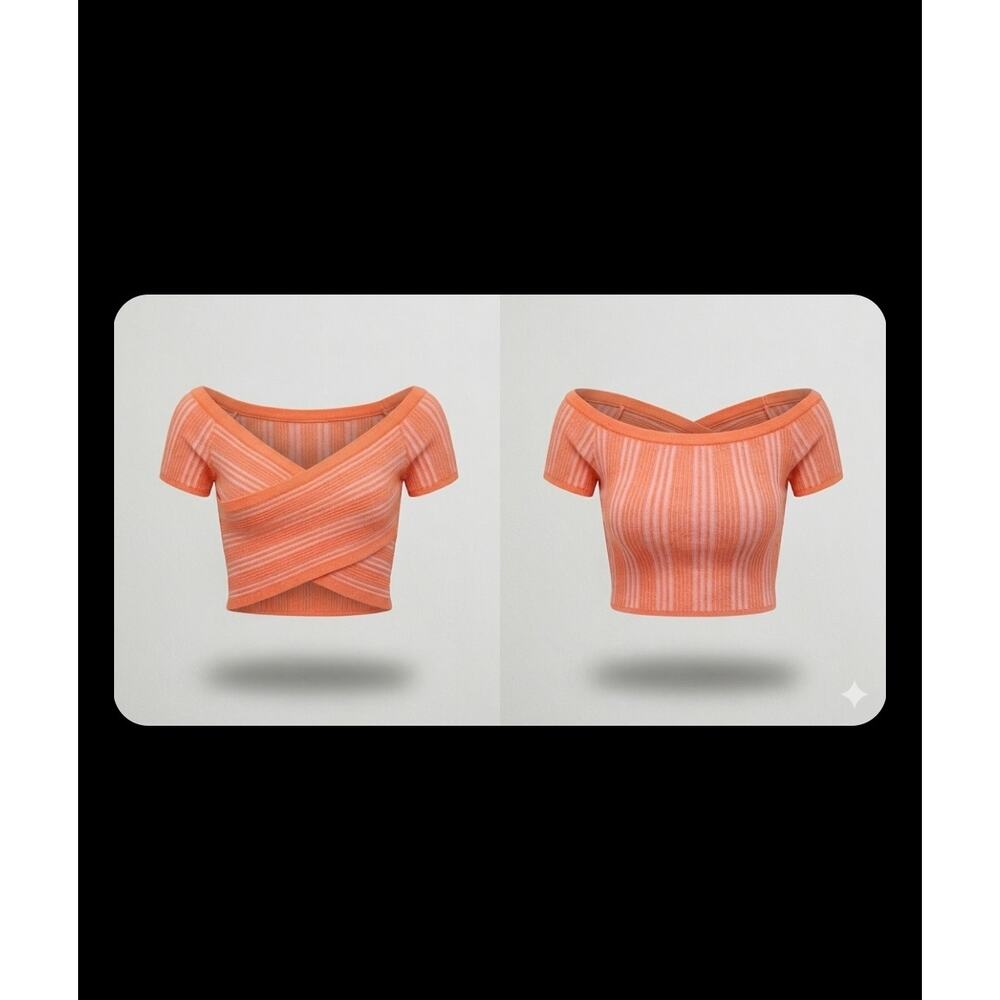 Aerie Striped Ribbed Knit Off-The-Shoulder Reversible Crop Top Sweater Medium